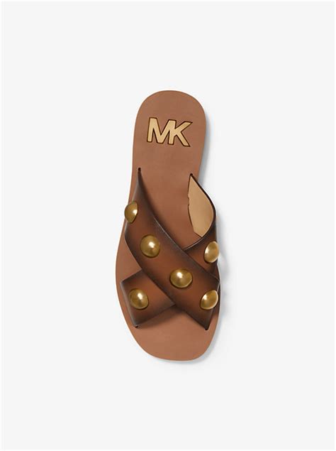 michael kors glenda sandal|Glenda Studded Leather Slide Sandal .